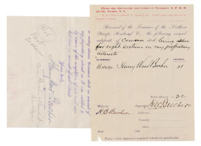 Lot #222 Henry Ward Beecher Signed Stock Certificate and Receipts - Image 4