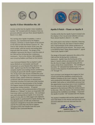 Lot #9168 Apollo 9 Flown Robbins Medallion and Patch Display from the Collection of Dave Scott - Image 5
