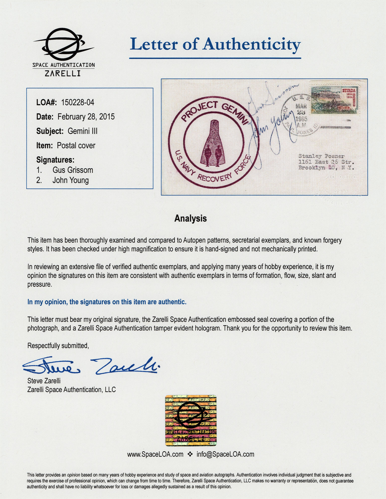 Lot #9066 Gemini 3 Signed 'Launch Day' Cover - Image 2