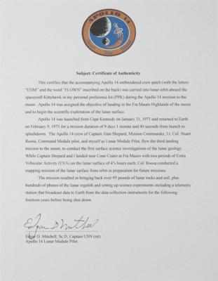 Lot #9373 Edgar Mitchell's Flown Apollo 14 Patch - Image 3