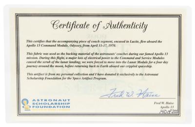 Lot #9302 Apollo 13 Flown Couch Segment - Image 3