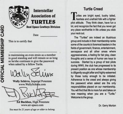 Lot #9047 Wally Schirra Signed Membership Card - Image 1