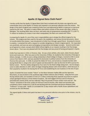 Lot #9387 Dave Scott's Apollo 15 Signed Beta Cloth Patch - Image 2