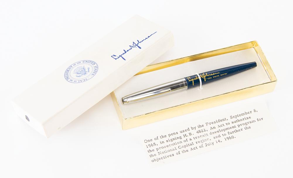 Lot 65 Lyndon B. Johnson Bill Signing Pen for the 'National Capital Transportation Act of 1965'