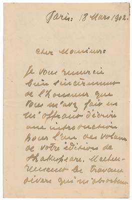Lot #507 Maurice Maeterlinck Handwritten Letter Signed - Image 1