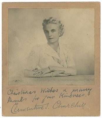 Lot #177 Clementine Churchill Signed Photograph and Signed Christmas Card - Image 1