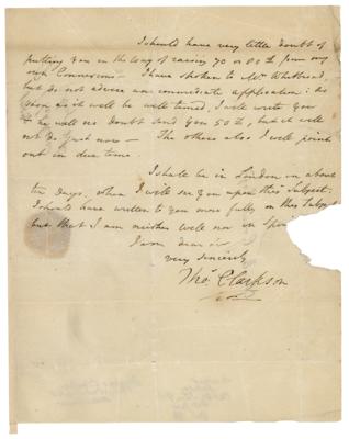 Lot #180 Thomas Clarkson: Clarkson fundraises for the 