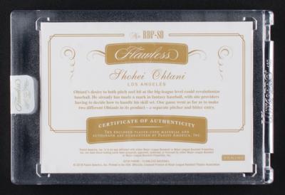 Lot #849 2018 Panini Flawless Ruby Shohei Ohtani Autograph/Dual Patch (10/20) Baseball Card - Image 2
