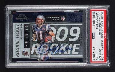 Lot #910 2009 Playoff Contenders Rookie Ticket Julian Edelman Autograph PSA GEM MINT 10 Football Card - Image 1