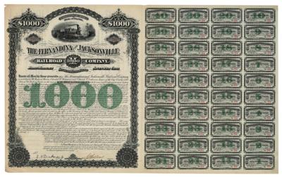 Lot #207 E. H. Harriman Signed Fernandina and Jacksonville Railroad Company Bond - Image 1