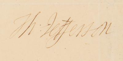 Lot #1 Thomas Jefferson: President Jefferson relays a 'confidential' message to his VP, George Clinton, the 