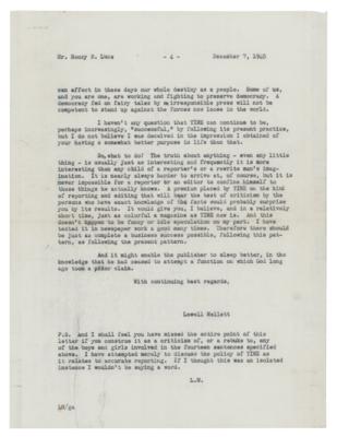 Lot #21 Franklin D. Roosevelt: FDR battles with the press, calling out Time Magazine's editor: 