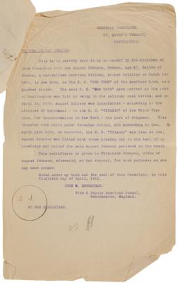 Lot #301 Titanic (4) Letters Related to August Johnson  - Image 1
