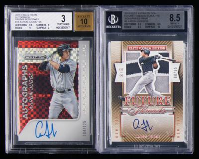 Lot #813 2015 Panini Prizm and Extra Edition Aaron Judge Autographs (/125) and (/25) Baseball Cards - Image 1