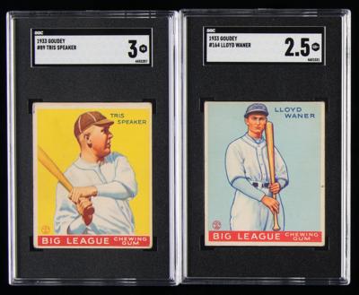 Lot #772 1933 Goudey #89 Tris Speaker SGC VG 3 and #164 Lloyd Waner SGC GD+ 2.5 Baseball Cards - Image 1
