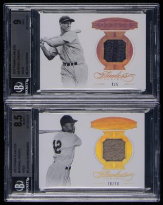 Lot #836 2017 Panini Flawless Material Greats Gold Lou Gehrig and Jackie Robinson Relics Baseball Cards - Image 1