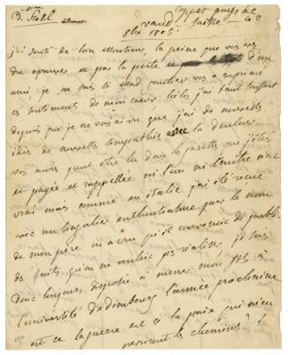 Lot #517 Madame de Stael: Madame de Stael writes amidst the Napoleonic Wars in 1805: 