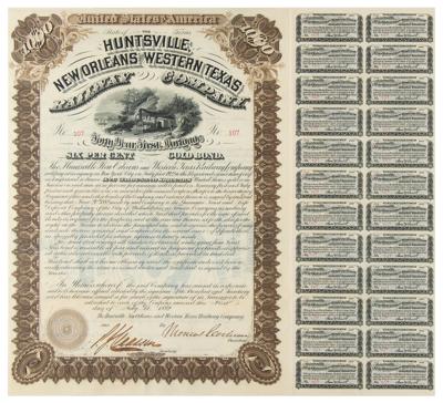 Lot #328 The Huntsville, New Orleans and Western Texas Railway Company Bond - Image 1