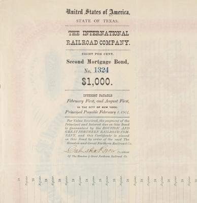 Lot #329 International Rail Road Company of Texas Bond - Image 2