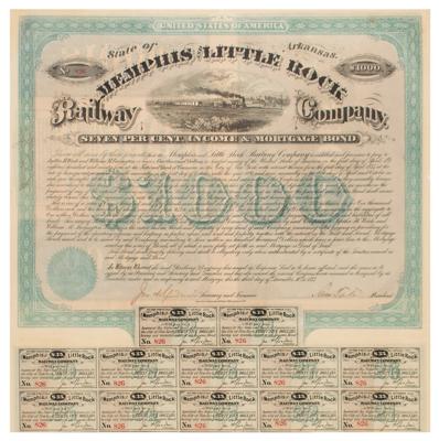 Lot #332 Memphis and Little Rock Railway Company Bond - Image 1