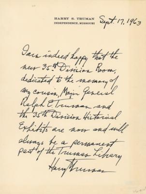 Lot #26 Harry S. Truman: Truman on his library's 
