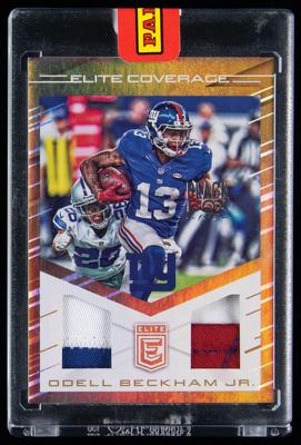 Lot #917 2016 Donruss Elite Black Box Elite Coverage Odell Beckham Jr. Dual Player-Worn Patch (1/1) Football Card - Image 1