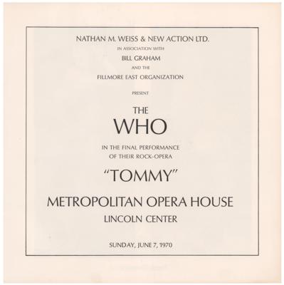 Lot #2117 The Who 1970 'Tommy' Metropolitan Opera