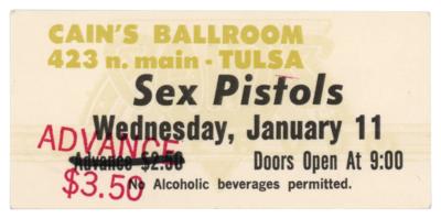 Lot #2303 The Sex Pistols 1978 Tulsa Concert Ticket - Image 1