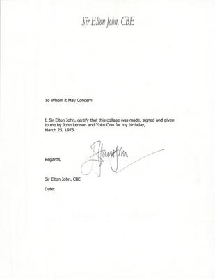 Lot #2007 John Lennon Twice-Signed and Handmade Collage Presented as a Gift to Elton John for His 28th Birthday - Image 5