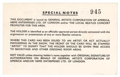 Lot #2047 Beatles 1966 US Tour ID Card - Image 2