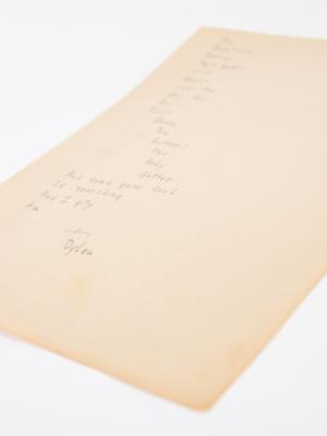 Lot #2067 Bob Dylan Signed Handwritten Poem: 