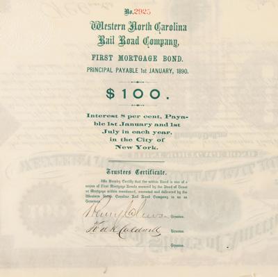 Lot #316 Western North Carolina Railroad Company Mortgage Bond - Image 2