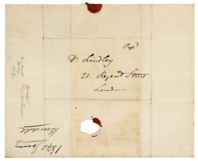 Lot #145 John F. W. Herschel: Botanical letter by important astronomer John Herschel, sending thanks to Lindley for his 