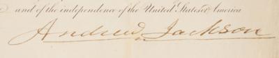Lot #6 Andrew Jackson: President Jackson grants a patent for improvements in the 