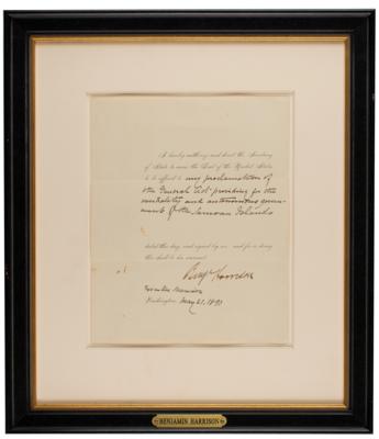 Lot #16 Benjamin Harrison: President Harrison proclaims an act 