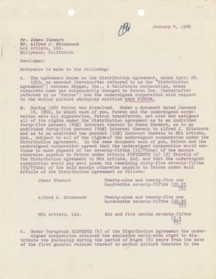 Lot #567 Alfred Hitchcock and James Stewart Document Signed for Rear Window - Image 2
