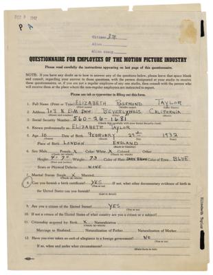 Lot #572 Elizabeth Taylor Document Filled Out and Signed Thrice as a 10-Year-Old - Image 1