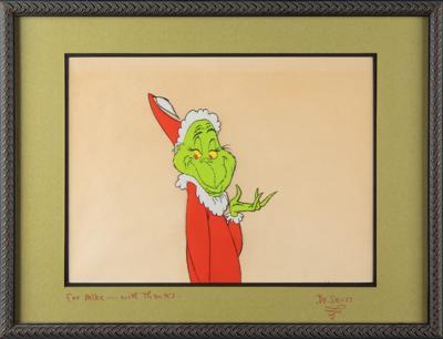 Lot #870 The Grinch production cel from How the Grinch Stole Christmas! signed by Dr. Seuss: Large Grinch production cel signed by the great Dr. Seuss - Image 3