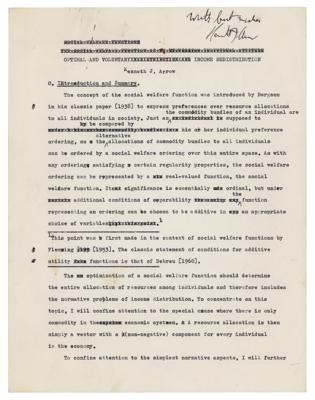 Lot #190 Kenneth Arrow: Original draft of Kenneth Arrow's essay on 