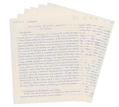 Lot #301 Jan Tinbergen: In a 1979 essay on the