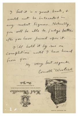 Lot #477 Cornell Woolrich Autograph Letter Signed - Image 4