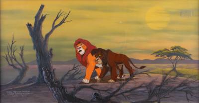 Lot #803 Simba and Scar production key master background set-up from The Lion King II: Simba's Pride Production Key Master Background Set-Up - Image 1