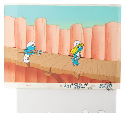 Lot #851 Smurfette and four Smurfs production cel and master production background from The Smurfs television show Production Cel and Master Production Background - Image 2