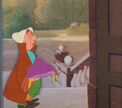 Lot #733 Footman with glass slipper production cel from Cinderella Production Cel - Image 1