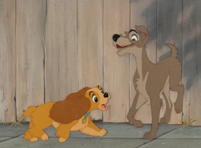 Lot #749 Lady and Tramp production cels and hand-painted production background from Lady and the Tramp - Image 1