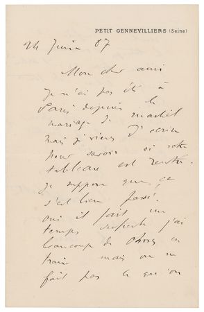 Lot #406 Gustave Caillebotte Autograph Letter Signed - Image 1