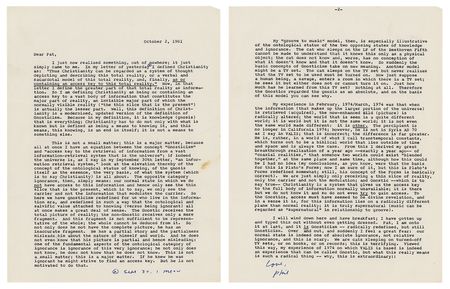 Lot #485 Philip K. Dick: Commenting on Christianity and his VALIS vision: 