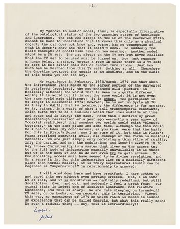 Lot #485 Philip K. Dick: Commenting on Christianity and his VALIS vision: 