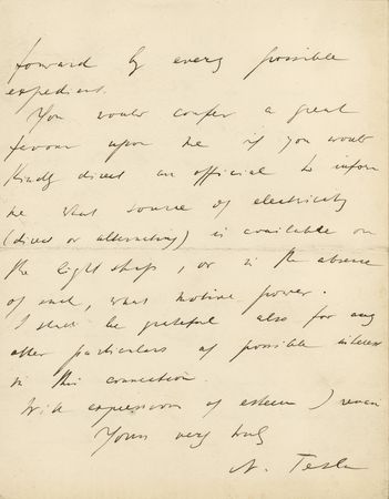 Lot #98 Nikola Tesla: Evoking the great rivalries of the electric age, Tesla insists his wireless technology is superior to Marconi's: 