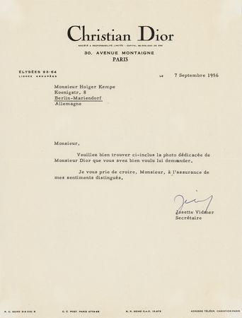 Lot #411 Christian Dior Signed Photograph - Image 2